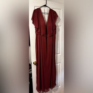 Dark mauve floor length plus size dress.